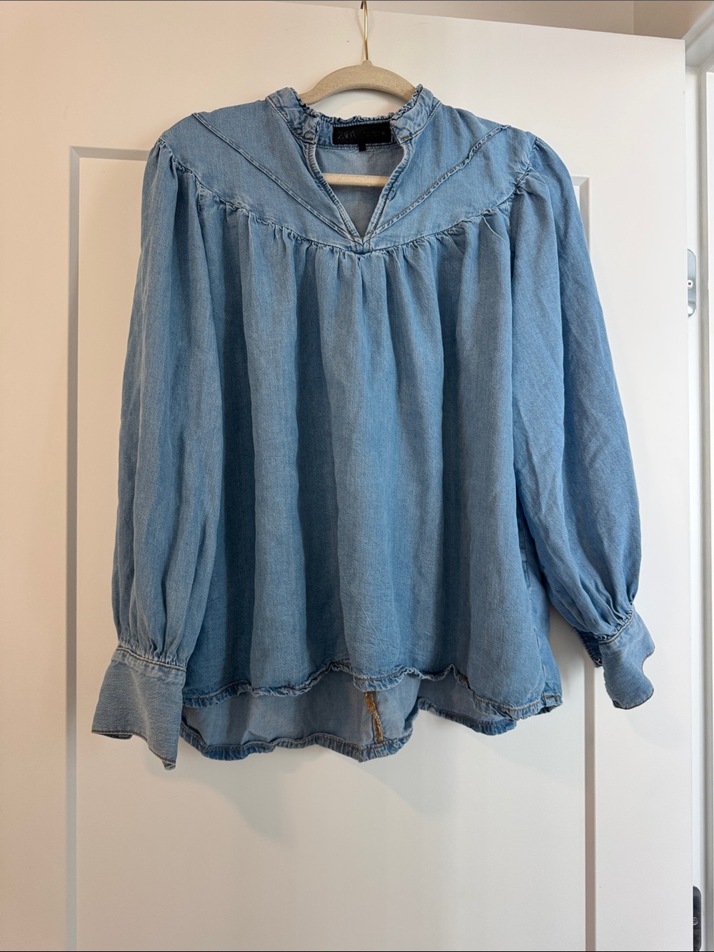 Zara Light Blue Denim Peasant Tunic